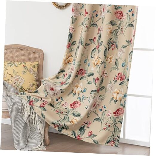 80% Blackout Curtains for Bedroom 52″W x 96″L (Pack of 2) Vintage Flower