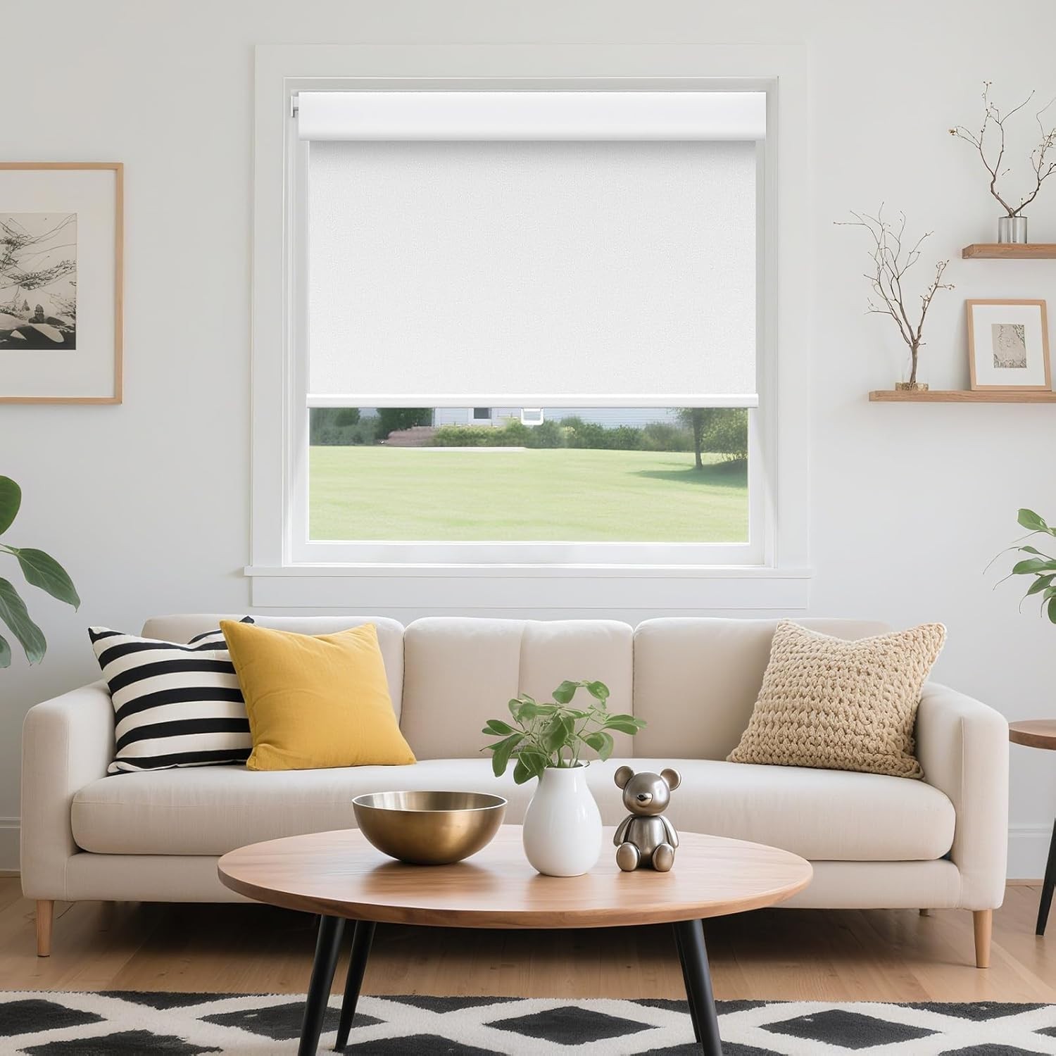 Grandekor No Drill Blackout Roller Shades 34×72 Cordless UV Protection White