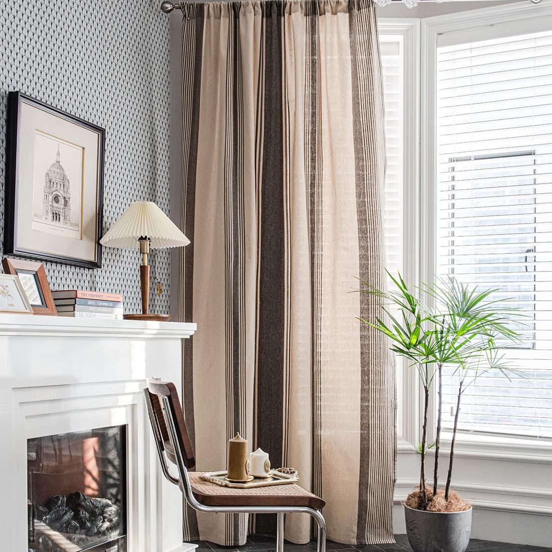 Striped Cotton Linen Window Curtains Farmhouse Country Style Room Darkening R…