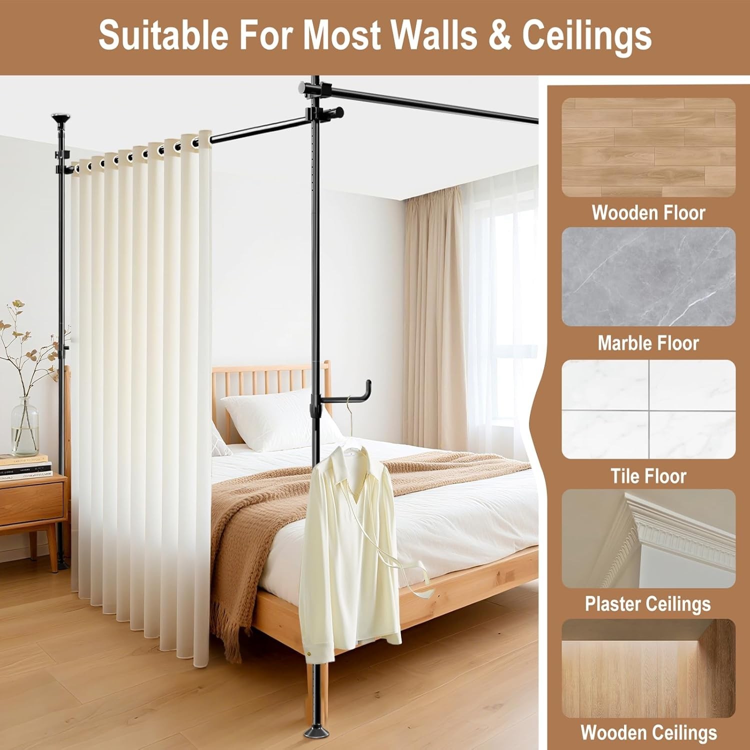 Seamless Room Divider Curtain Rod No Drilling Space Partition Adjustable Privacy
