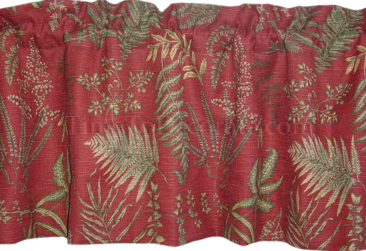 New Fair Oaks SCARLET green FERN LEAF medium weight fabric drapery VALANCE lined