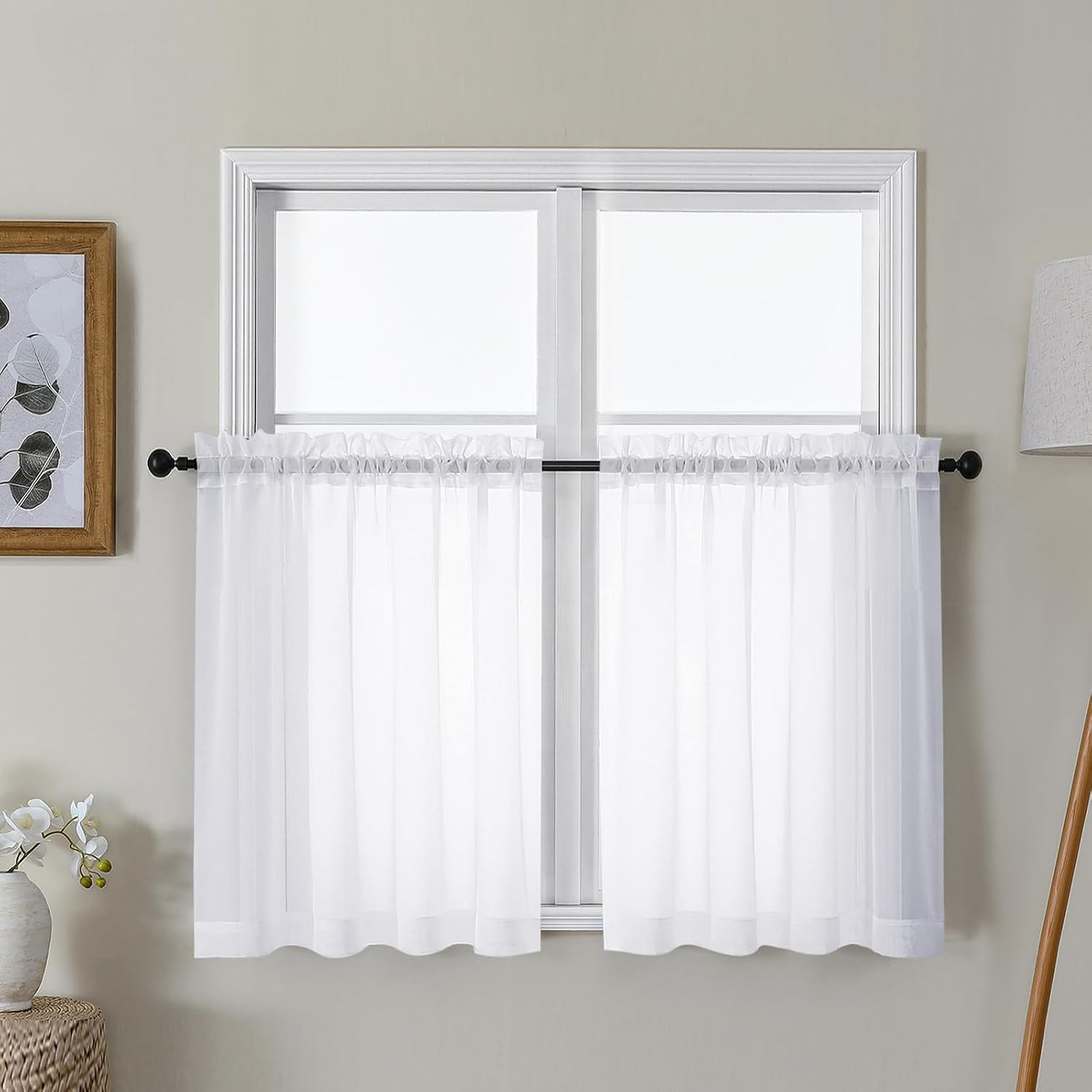 Sheer Curtains 30 Inch Length, Short Light 42″W X 30″L (Pack of 2) White