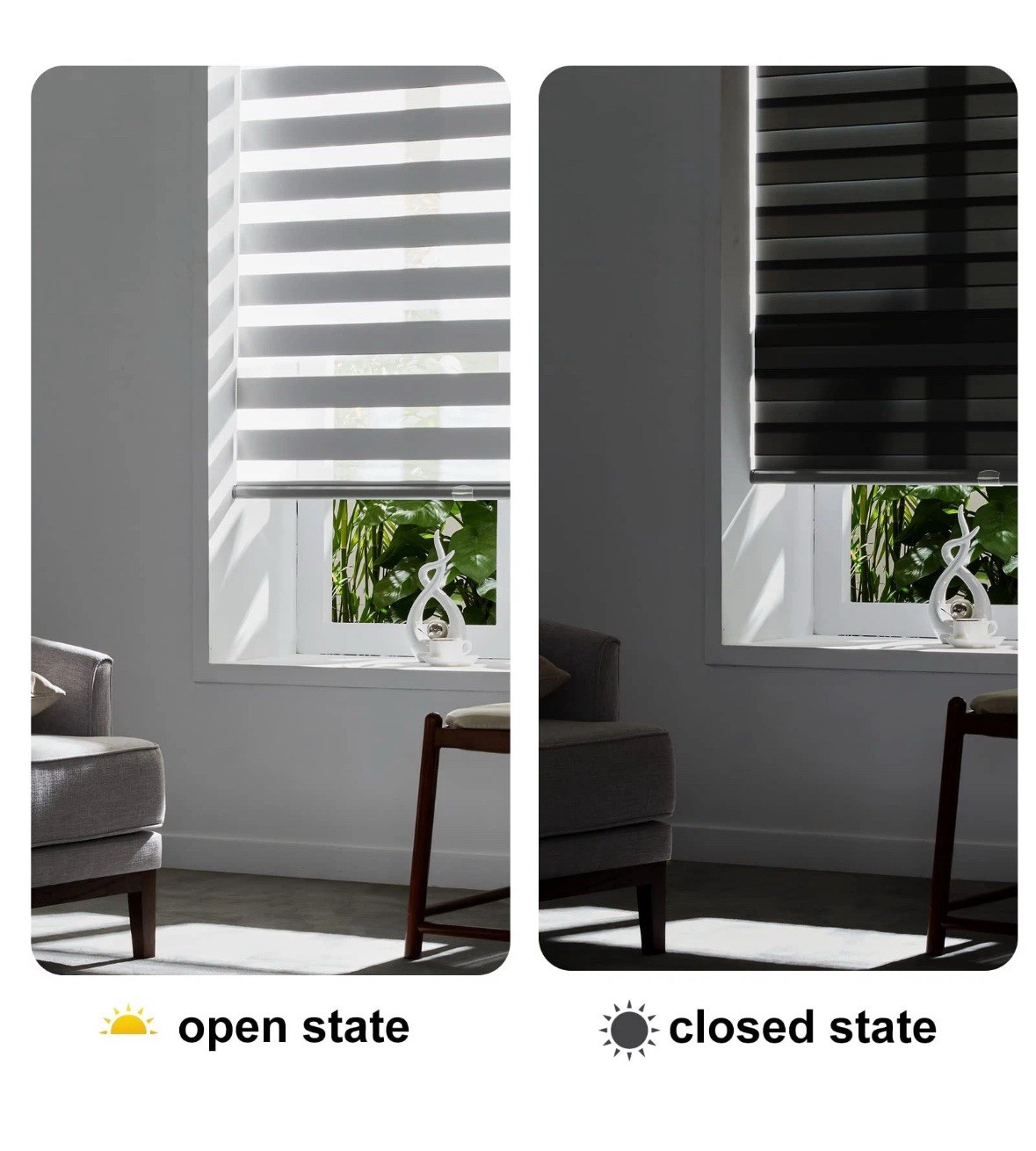 Persilux Cordless Zebra Blinds for Windows (36″ W X 72″ H, Grey) Free-Stop