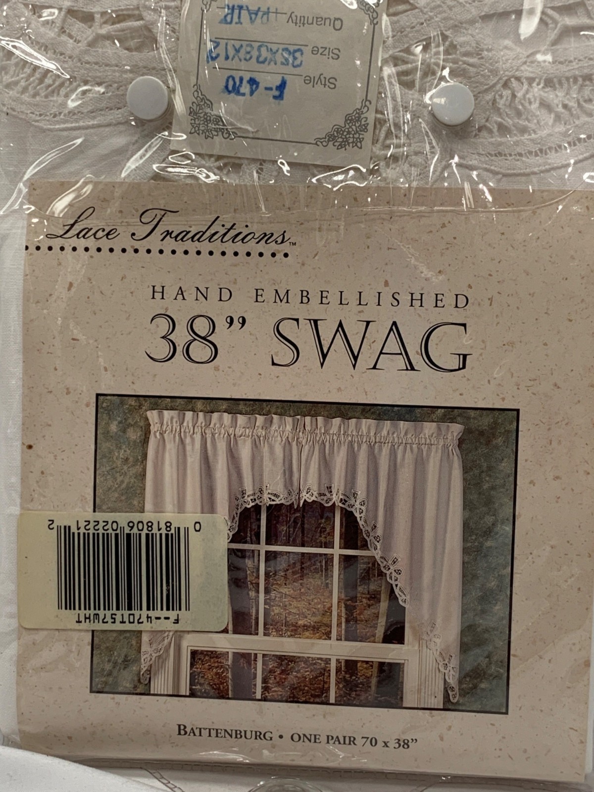 Lace Traditions Hand Embellished 38″ Swag Curtain Pair Battenburg 70″ X 38″ Cott