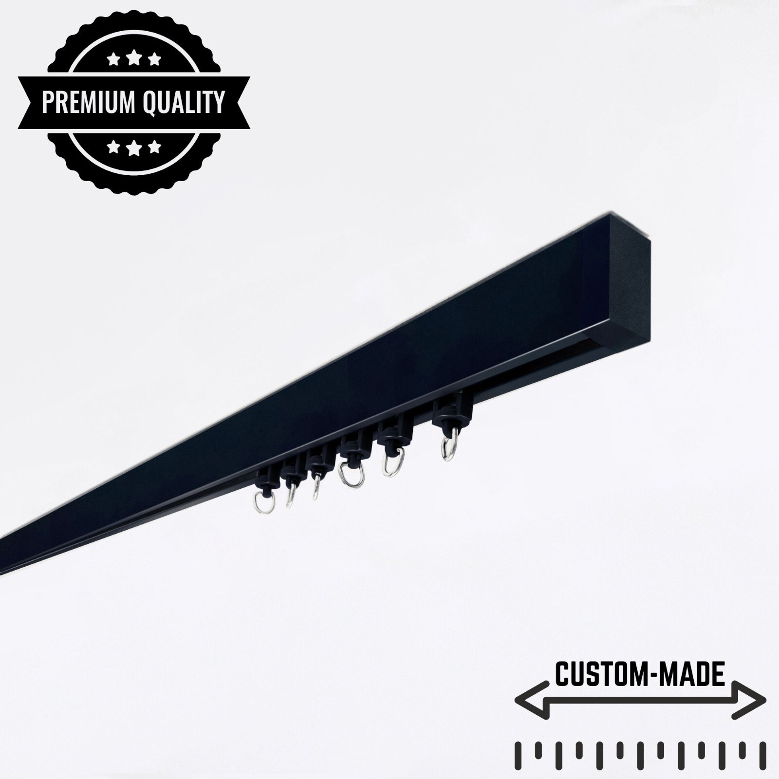 Premium Black Matte Single Curtain Rail – Heavy-Duty, Ceiling, Any custom Sizes