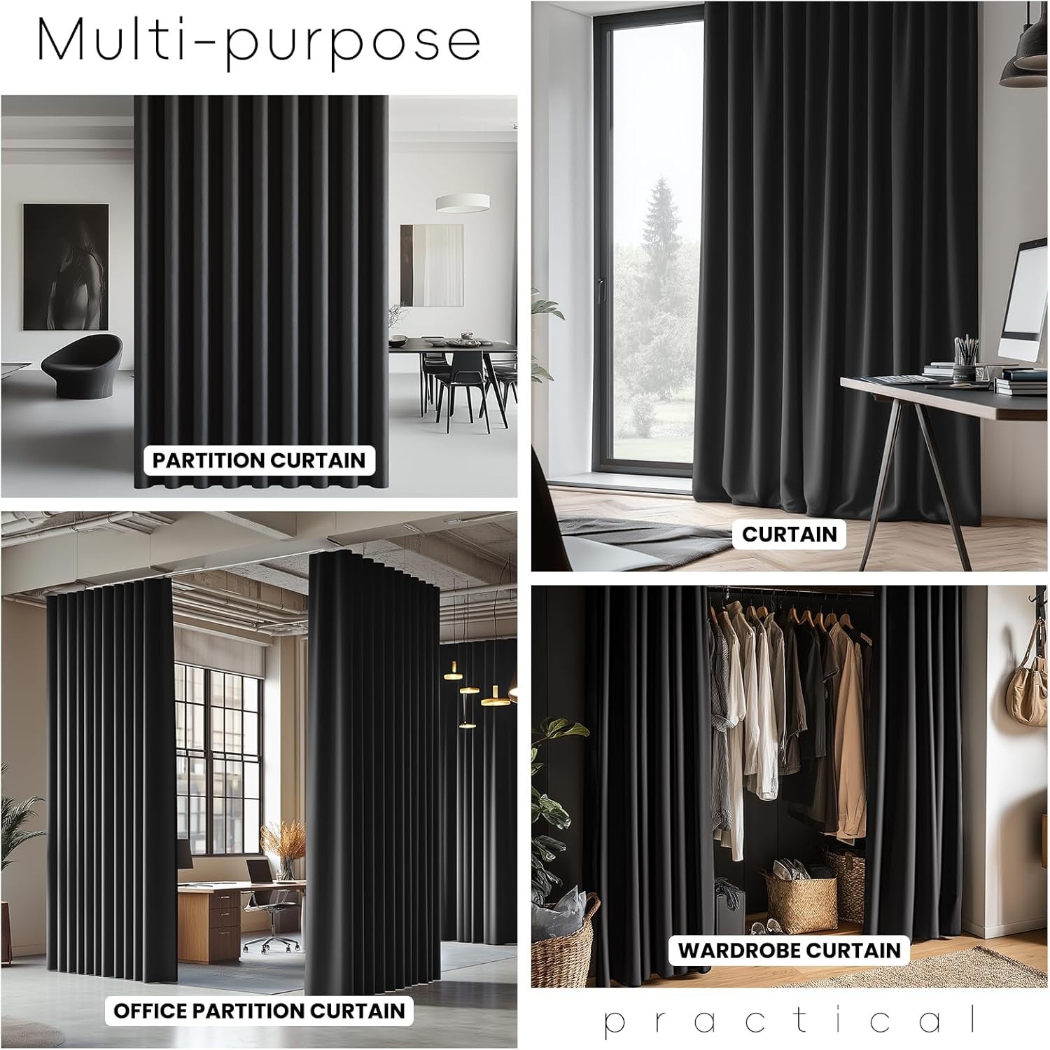 Room Divider Curtain Ceiling Curtain Track Set for Blackout and Privacy