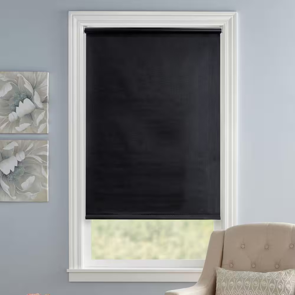 Cut to Size Black Cordless Blackout Vinyl Roller Window Shade 53 In. W X 72 In.