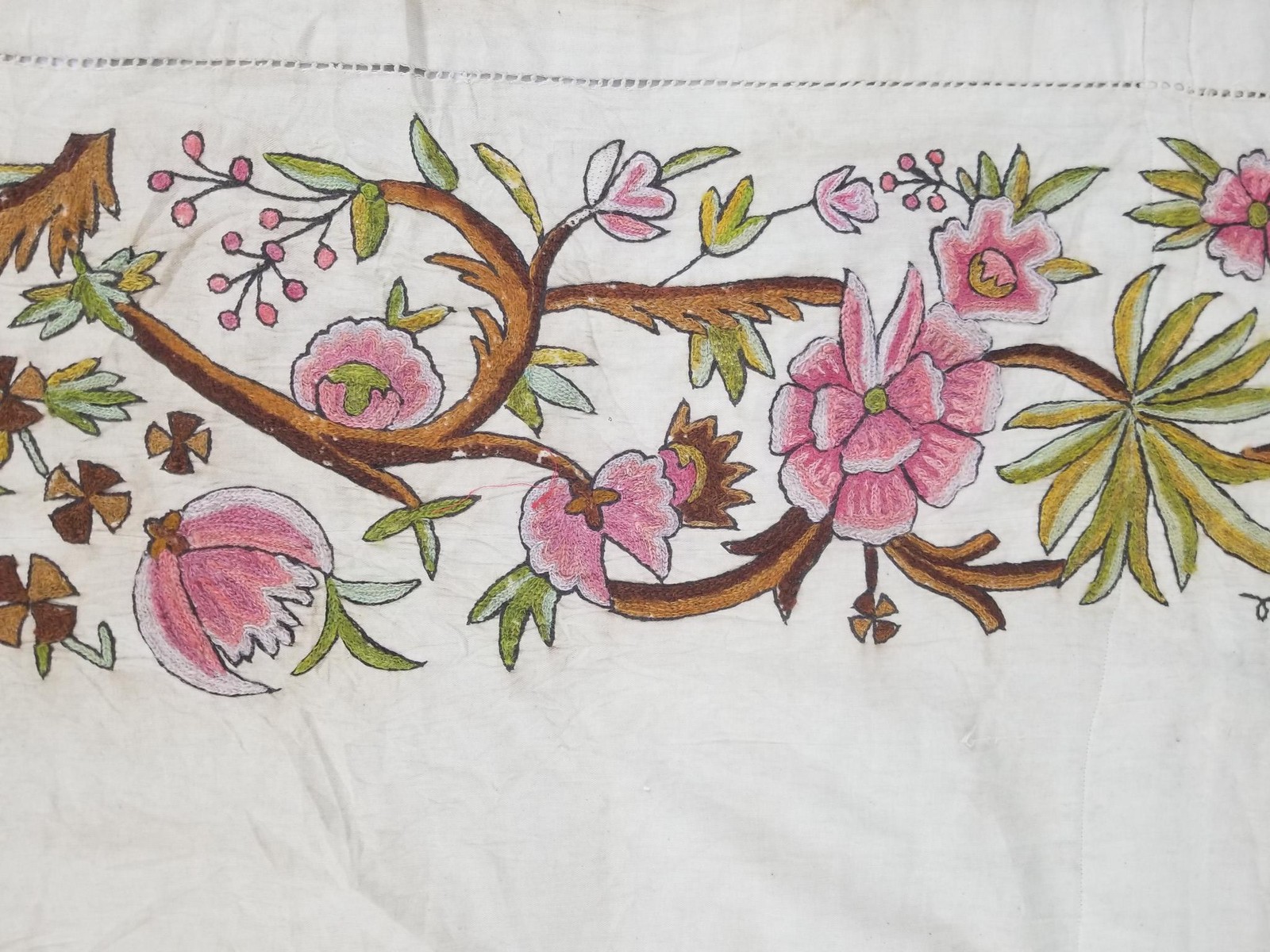 Antique Central Asian Uzbek Hand Embroidered Floral & Bird Curtain Panel 82x44in