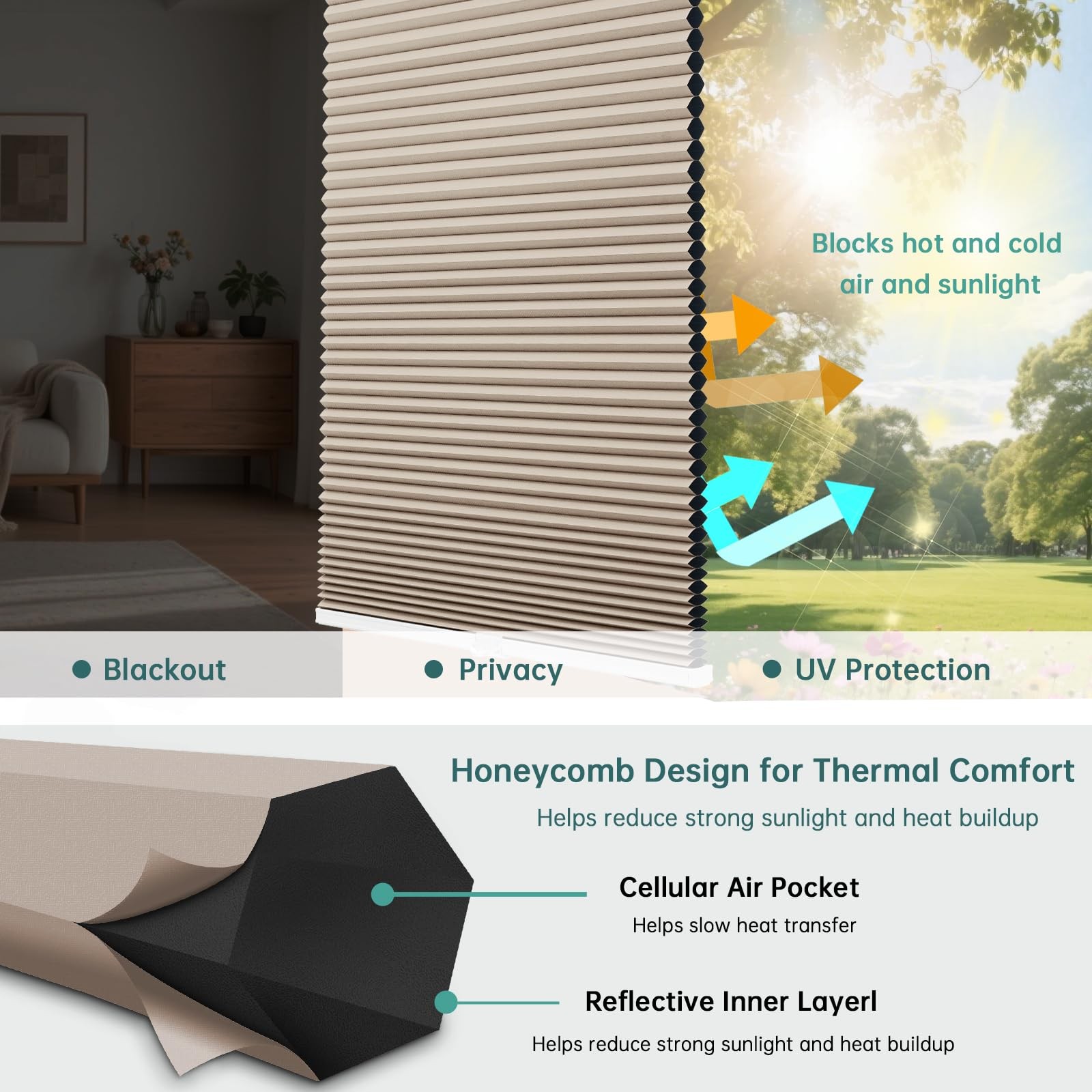Changshade Blackout Top Down Bottom Up Cellular Shades Cordless Honeycomb