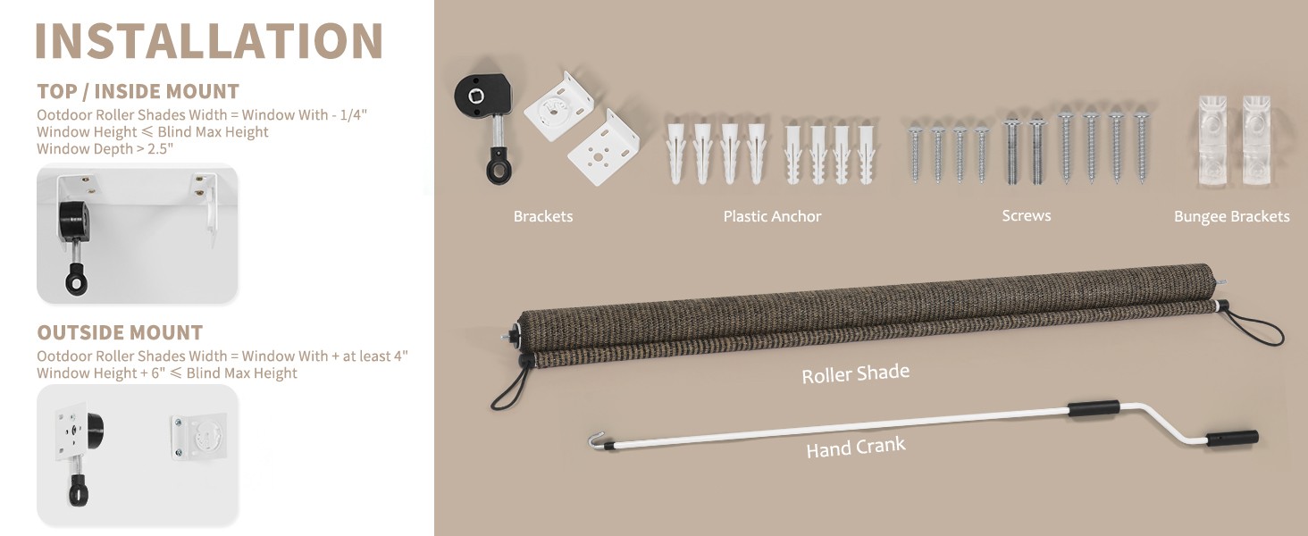 Outdoor Roller Shade 4′ W x 6′ L Cordless Patio Shades Roll Up Outdoors Blinds