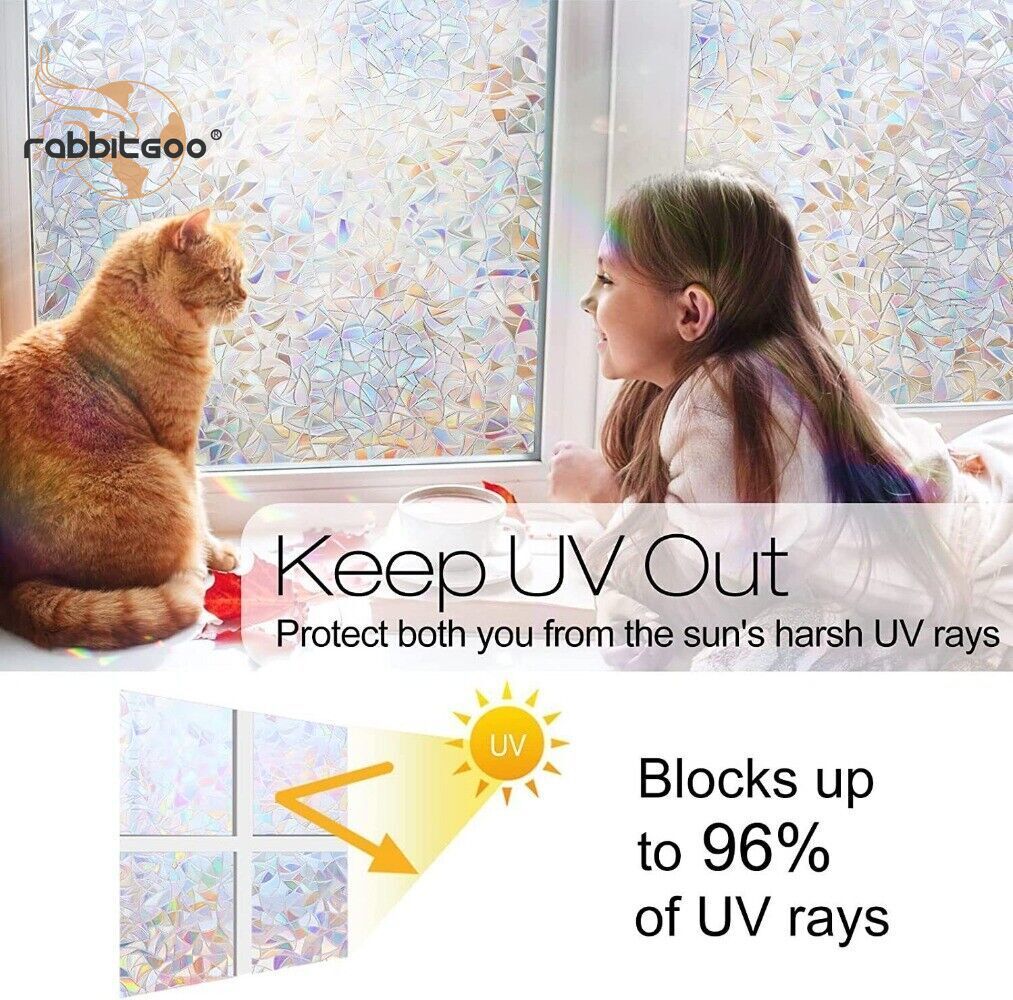 rabbitgoo 3D Privacy Window Film UV Blocking Decorative Static Cling Glass Film