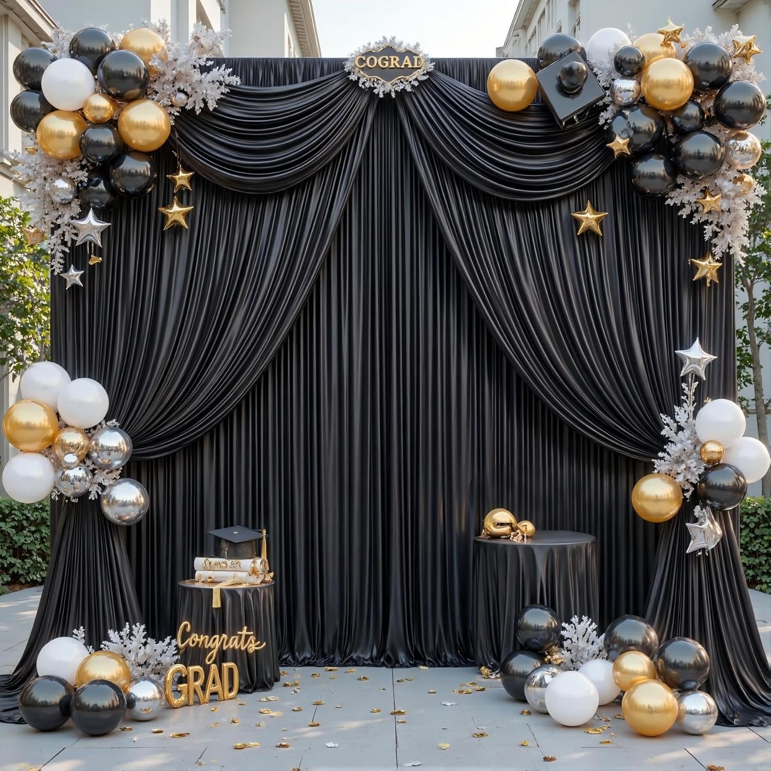 40ft x 10ft Black Backdrop Curtains for Parties, Wrinkle Fabric Drapes for