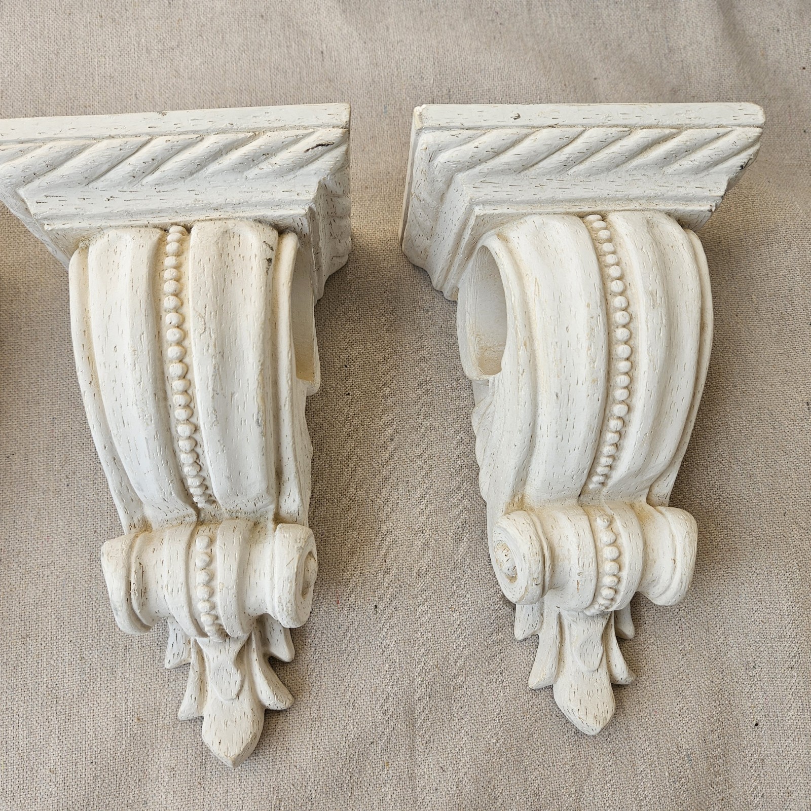 Set Of 4 Decorative Corbels Curtain Rod Holders Ivory Window Decor