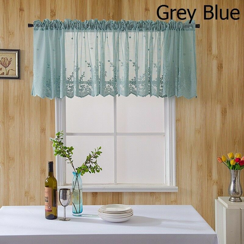 Embroidery Lace Short Curtain Semi-sheer Solid Floral Home Cafe Cabinet Valance
