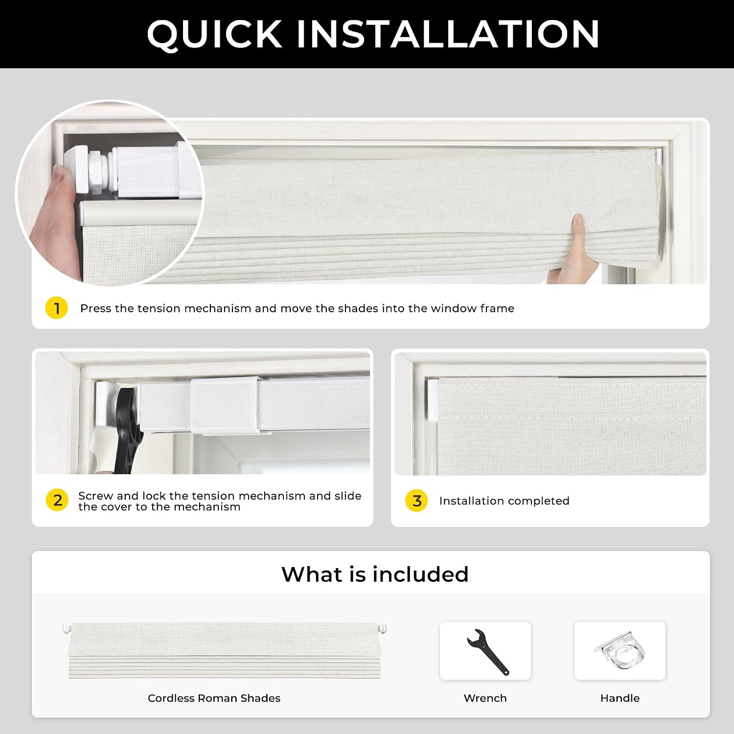 No Drill Down Bottom Up Roman Shades, 26×64in, Natural | 100% Blackout Fabric,
