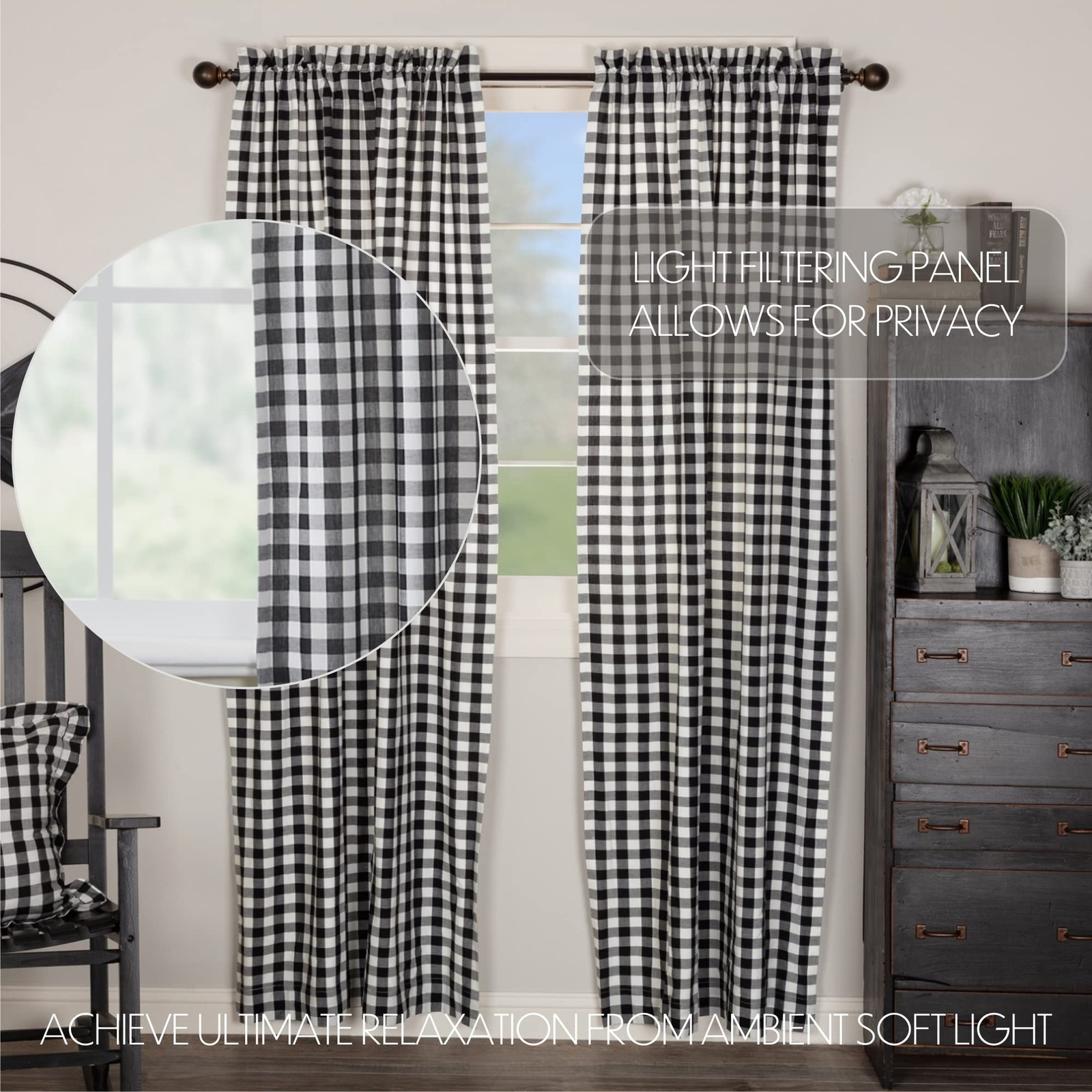 Vhc Brands Annie Buffalo Check Cotton Farmhouse Curtains Rod Pocket Tie Backs