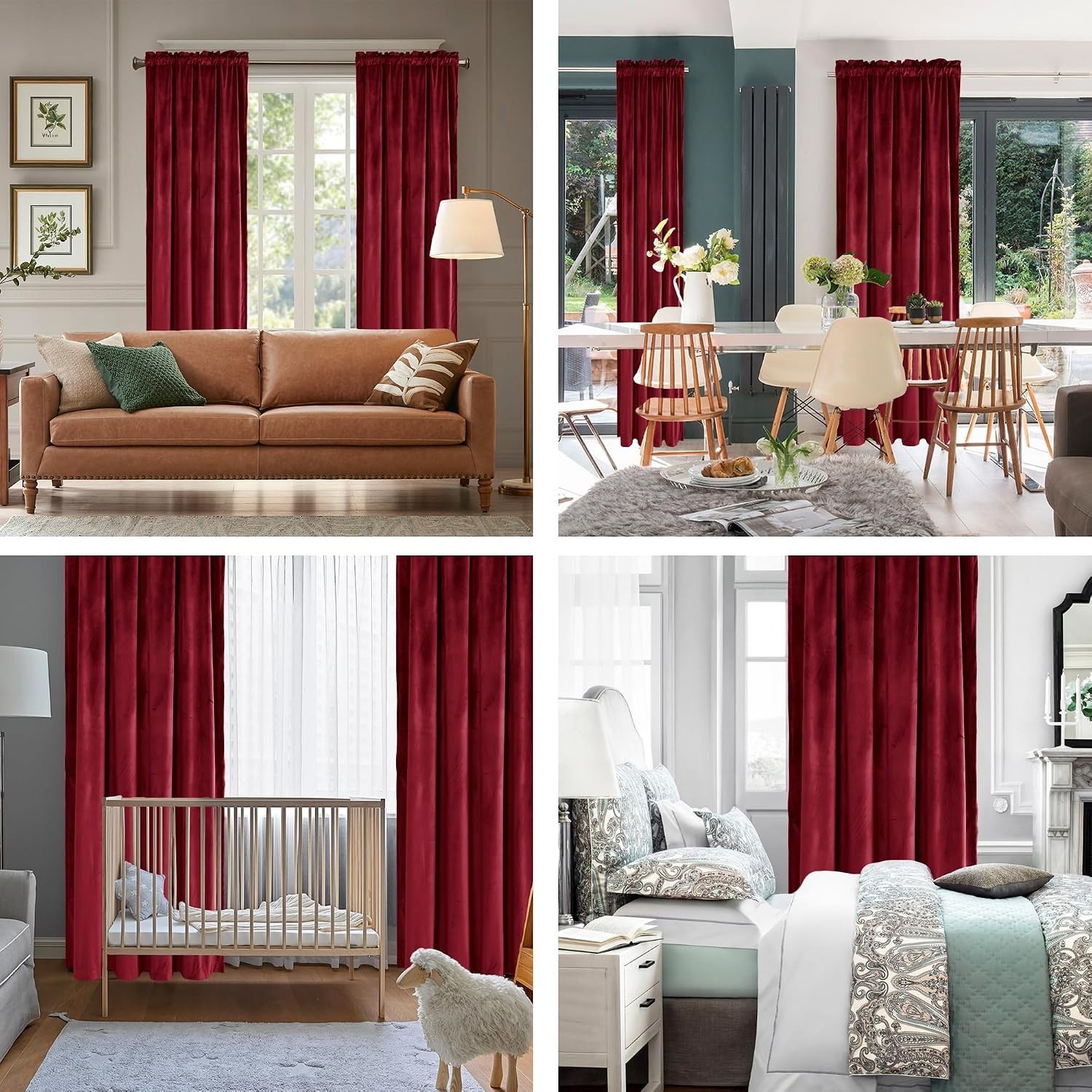 96 inches,Red Velvet Curtains,Blackout Thermal Insulated Solid Soft,Bedroom Li..