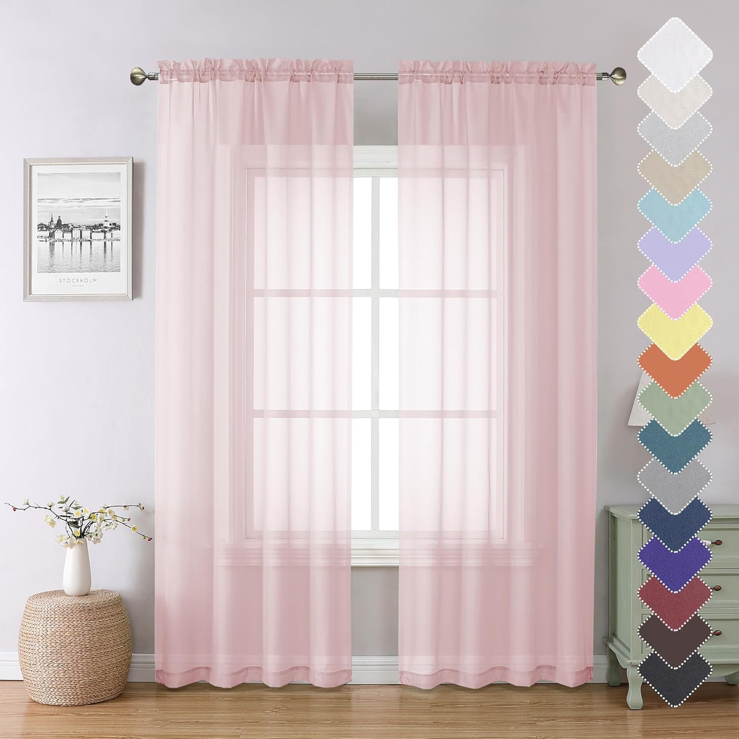 Blush Pink Sheer Curtains 84 Inches Long 2 Panels Set, Light Filtering Window Cu