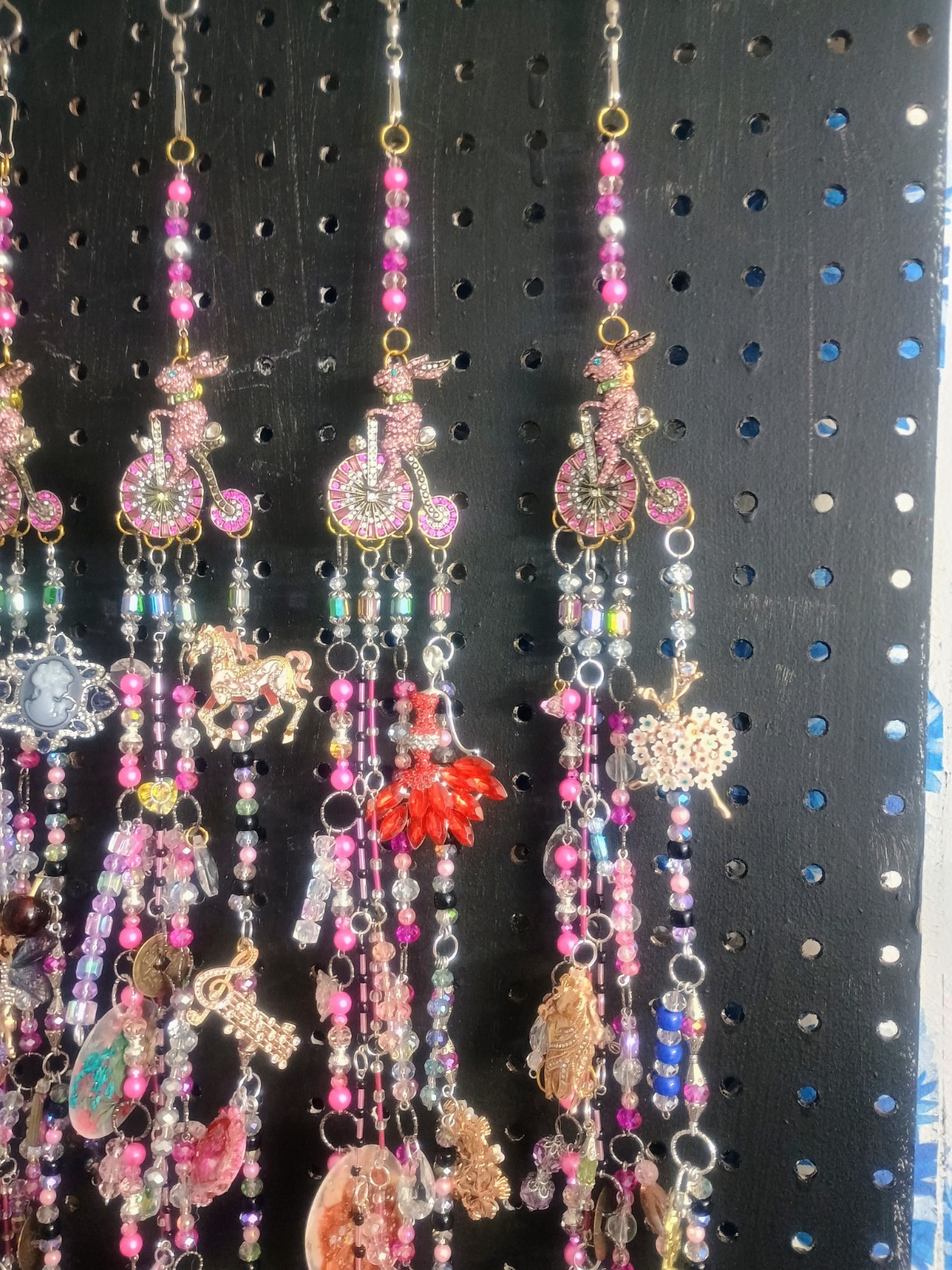 Bicycle Bunny Crystal Curtains With Charms, Set Of 7