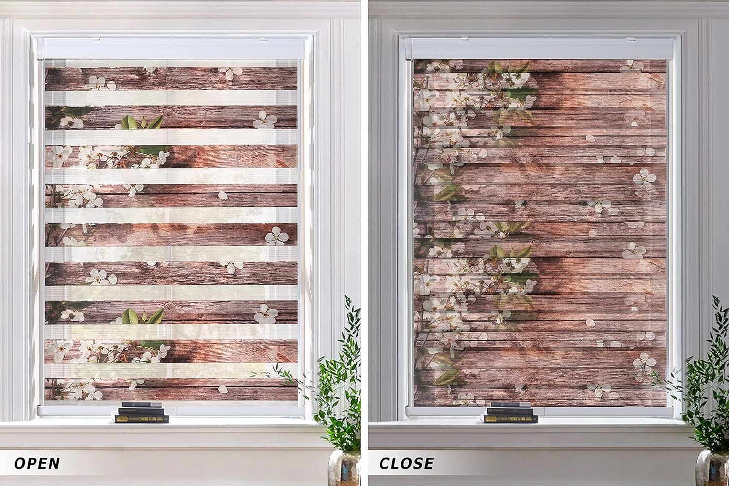 Horizontal Window Shade Blind Zebra Roller Blinds Curtains Pick Size Wood Flower