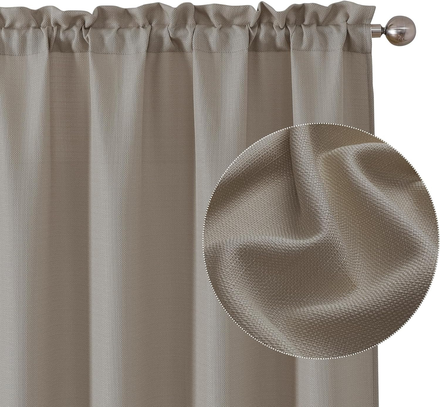 Stone Beige Curtains 63 Inch Length 2 Panels, Faux Linen Textured Semi Sheer Lig