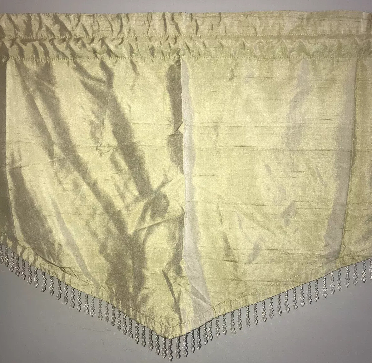 Lot of 5 Triangle 75% Silk & Blend Cotton Green/Olive Valance w/ Clear Beads