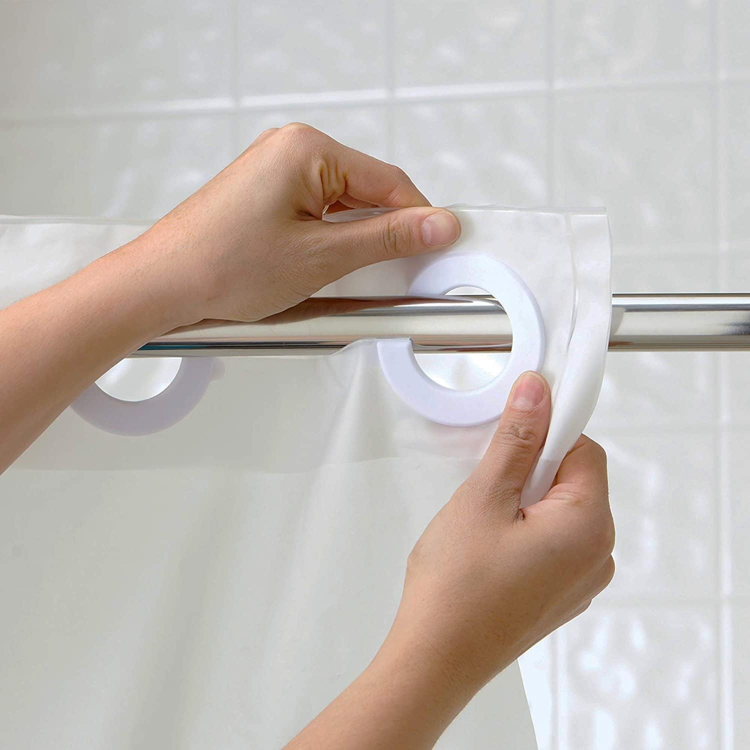 Hookless Snap-In Shower Curtain Liner White 70″x54″ Water Repellent Easy Install