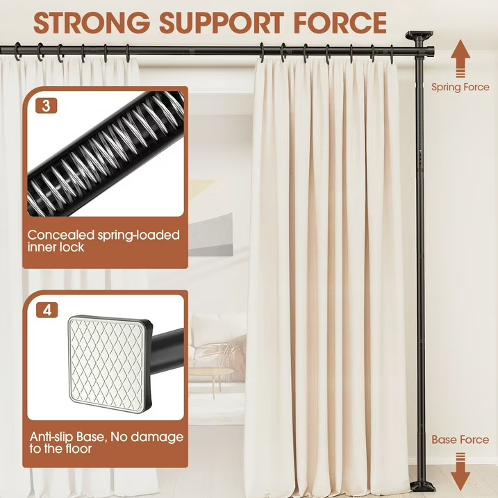 SUNALLY Room Divider Curtain Rod… 4-10ft(H) 28-70inch(W) Heavy Duty Temporary
