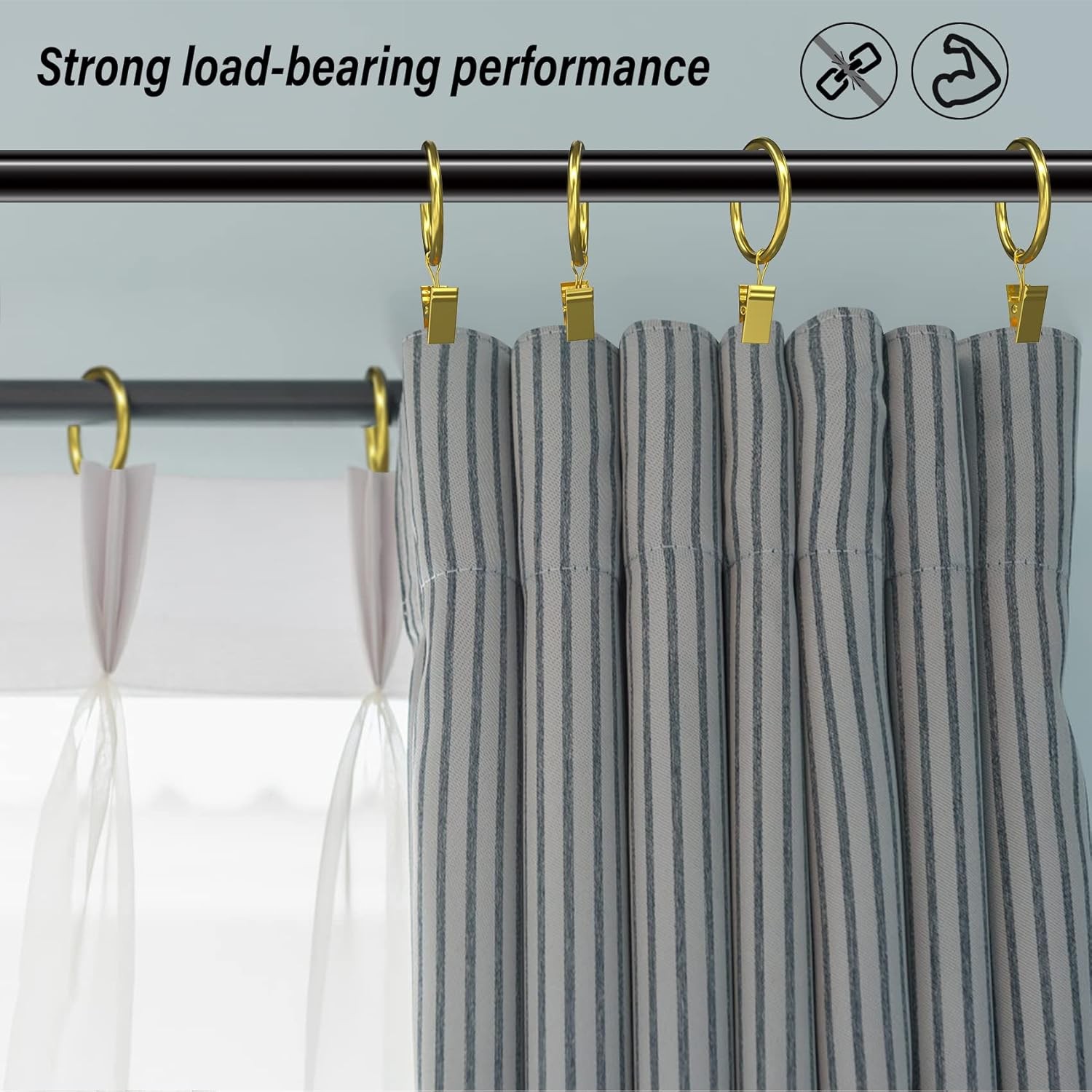 44 Pack Gold Curtain Rings W/ Clips Curtain Clip Rings Hooks Bedroom Bathroom