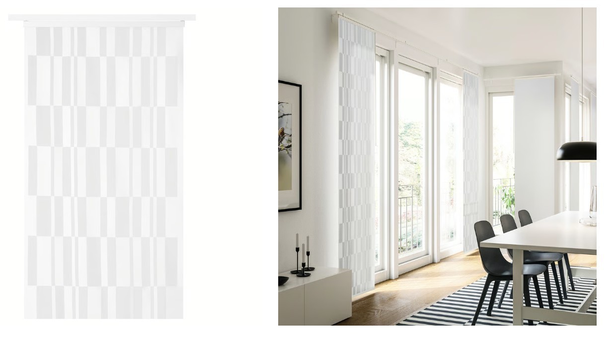 Set of 2 – Ikea YRLA Sheer Panel Curtain Blind White Leaf Pattern 24″ x 118″ NEW
