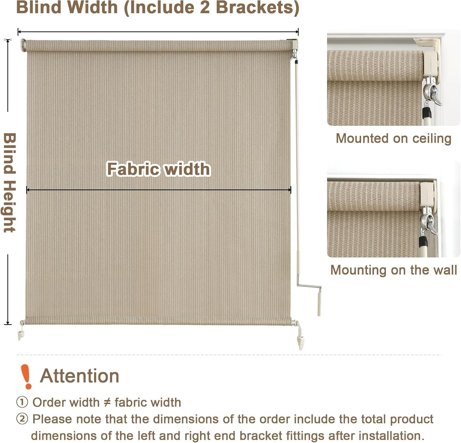 Cordless Outdoor Shades 96×96″ for Patio Privacy & UV Protection – Sesame