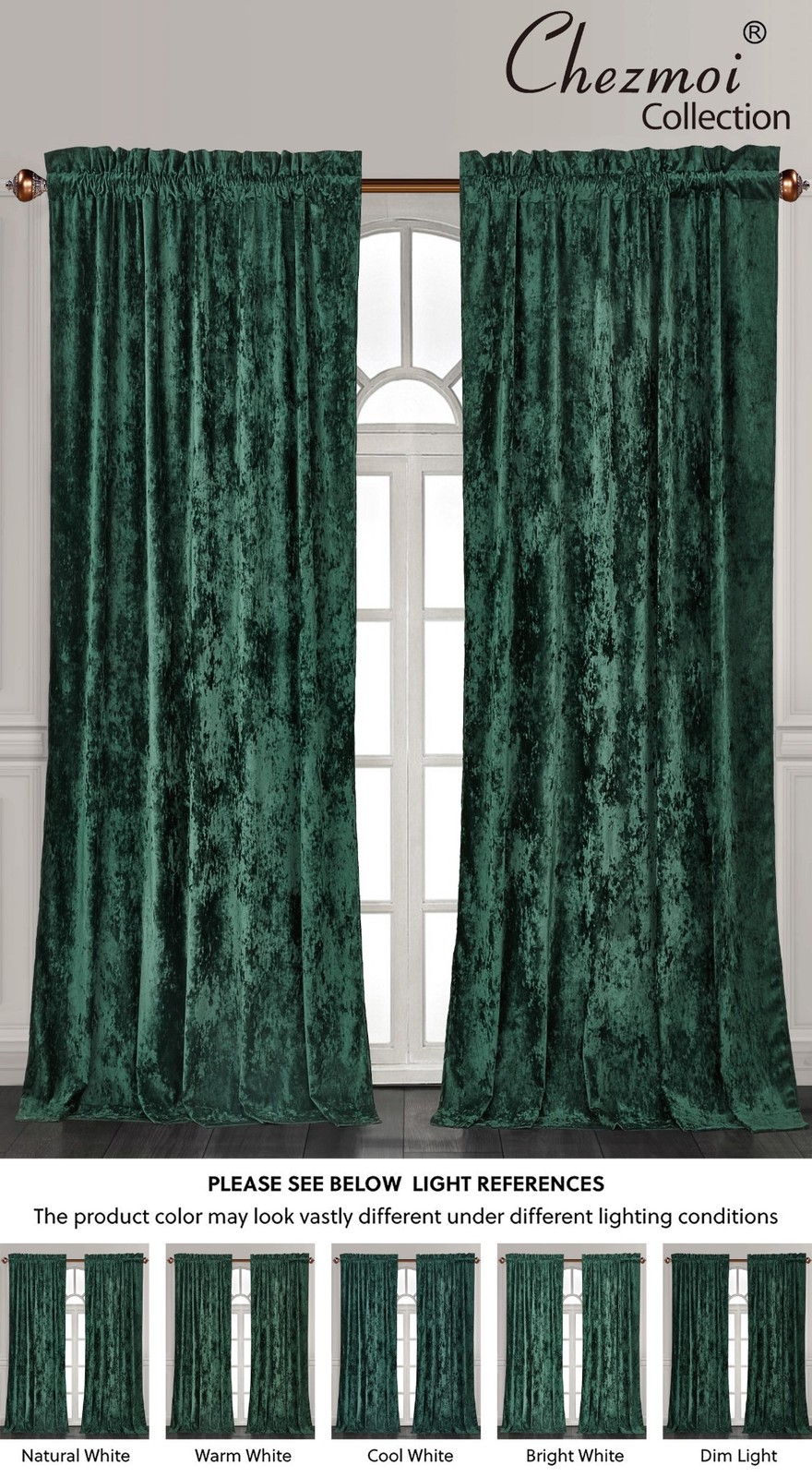 Chezmoi Collection Lux Velvet Curtains Set Rod Pocket Drapes, Set of 2 Panels