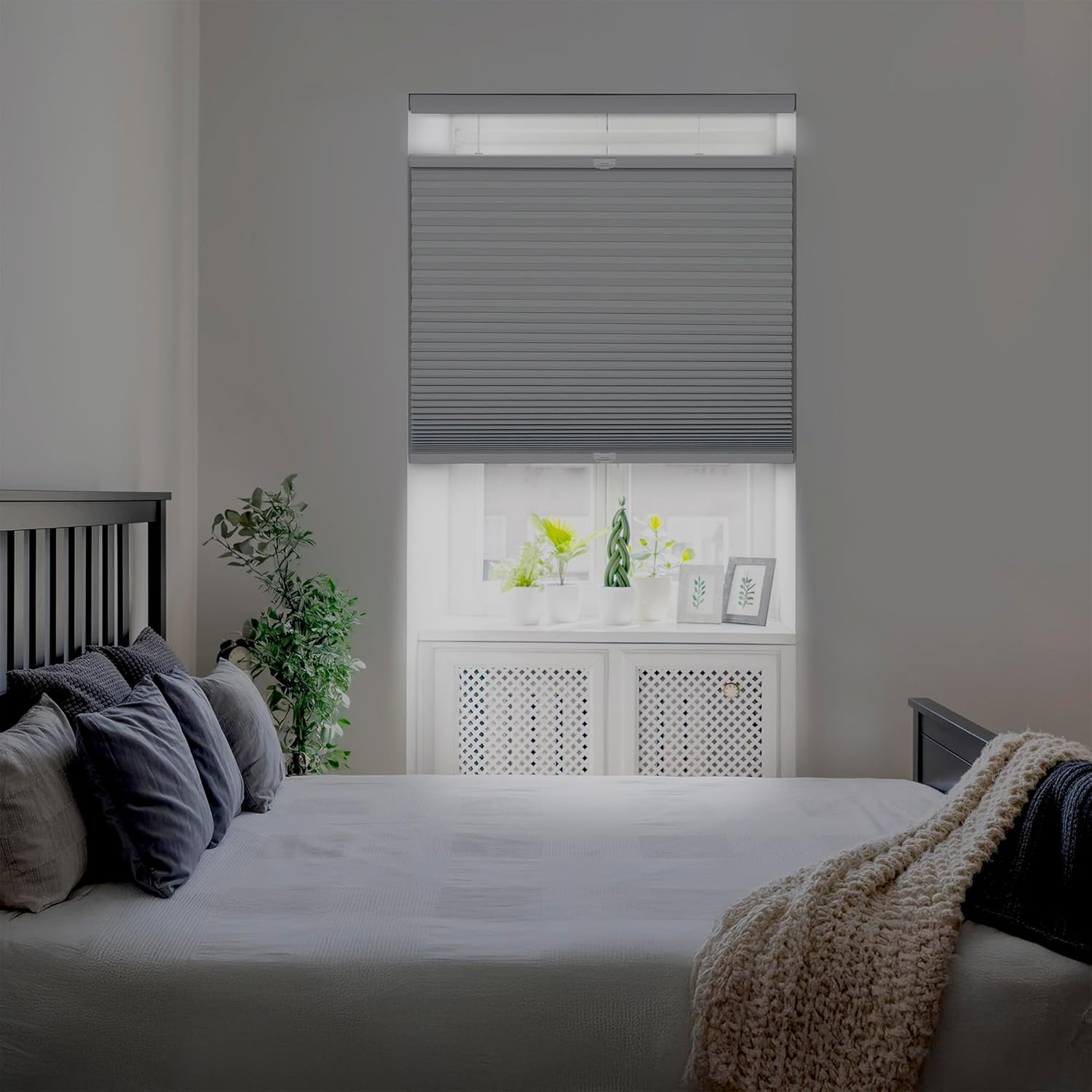 DEZ Cordless 1.5″ Blackout Cellular Shade, Top Down Bottom Up, 51″x84″, Gray Clo