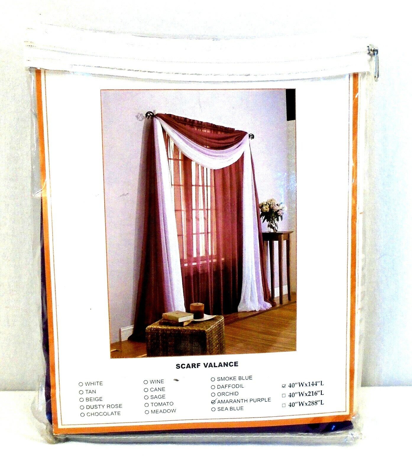 1 Amaranth Purple Chiffon Scarf Valances Cottage Core Romantic Brylane 40×144″