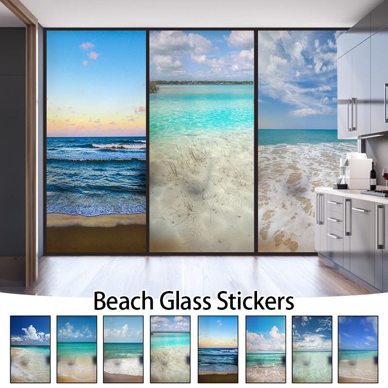 Wave Beach Static Privacy Frosted Stained Window Film Flower Glass Sticker Decor