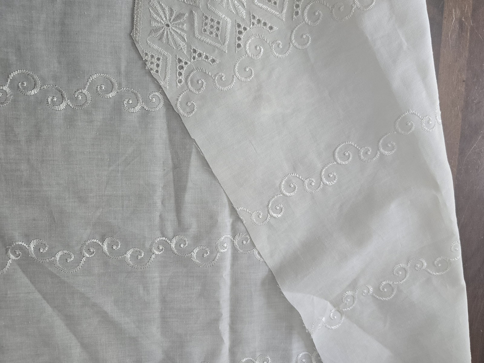 2 white curtain panels Grommet Eyelet Embroidered Edge needs hemmed ROMANCE