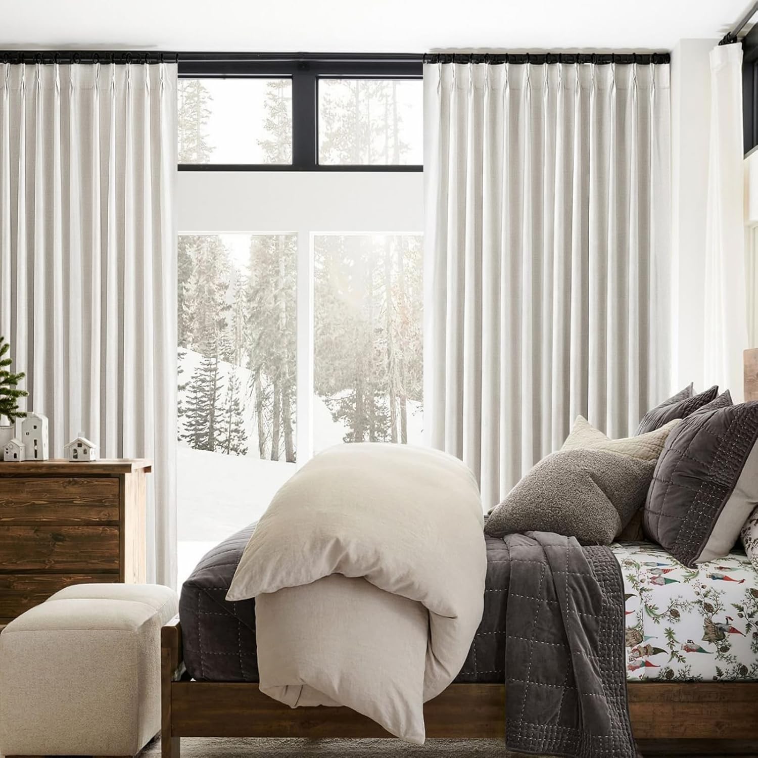 Neutral 10 ft Blackout Curtains 120 Inches Long,Linen Elegant Villa Cottage