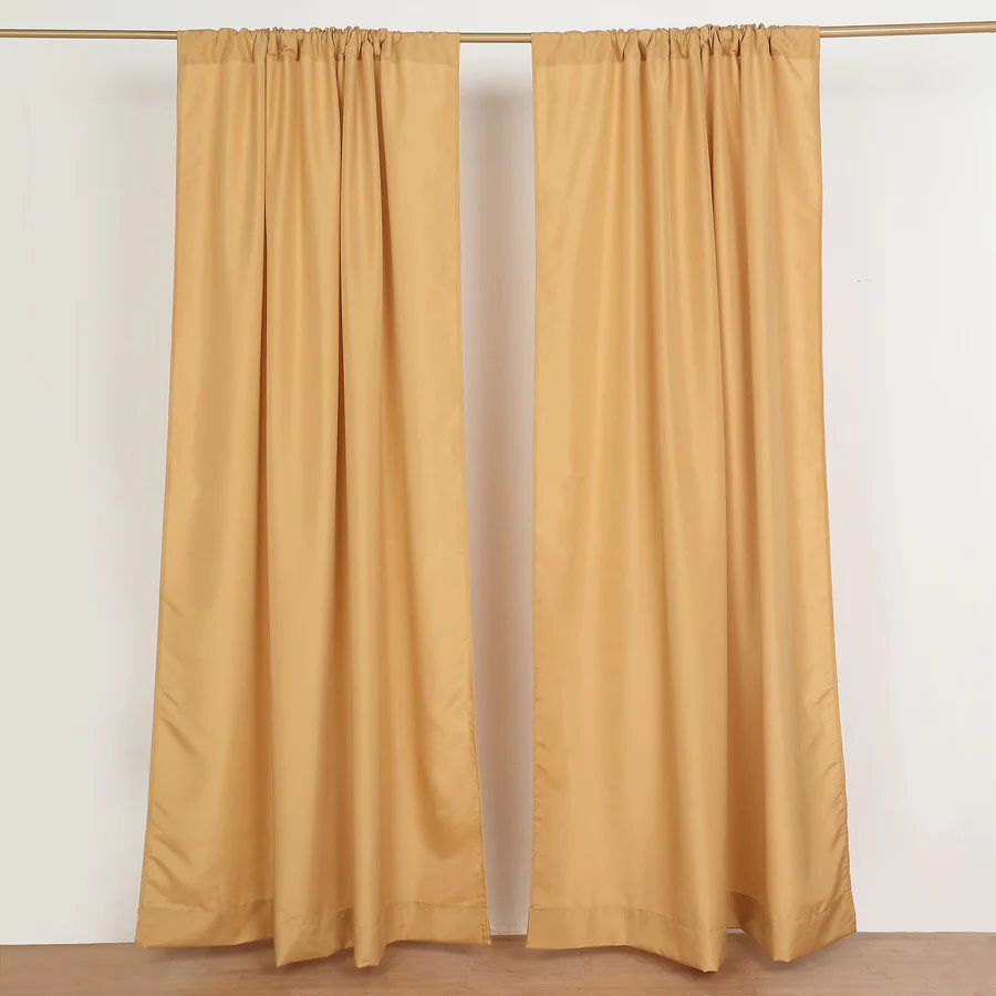 GOLD 2 Drapery Panels 8 ft Polyester Backdrop CURTAINS Rod Pockets Party Events