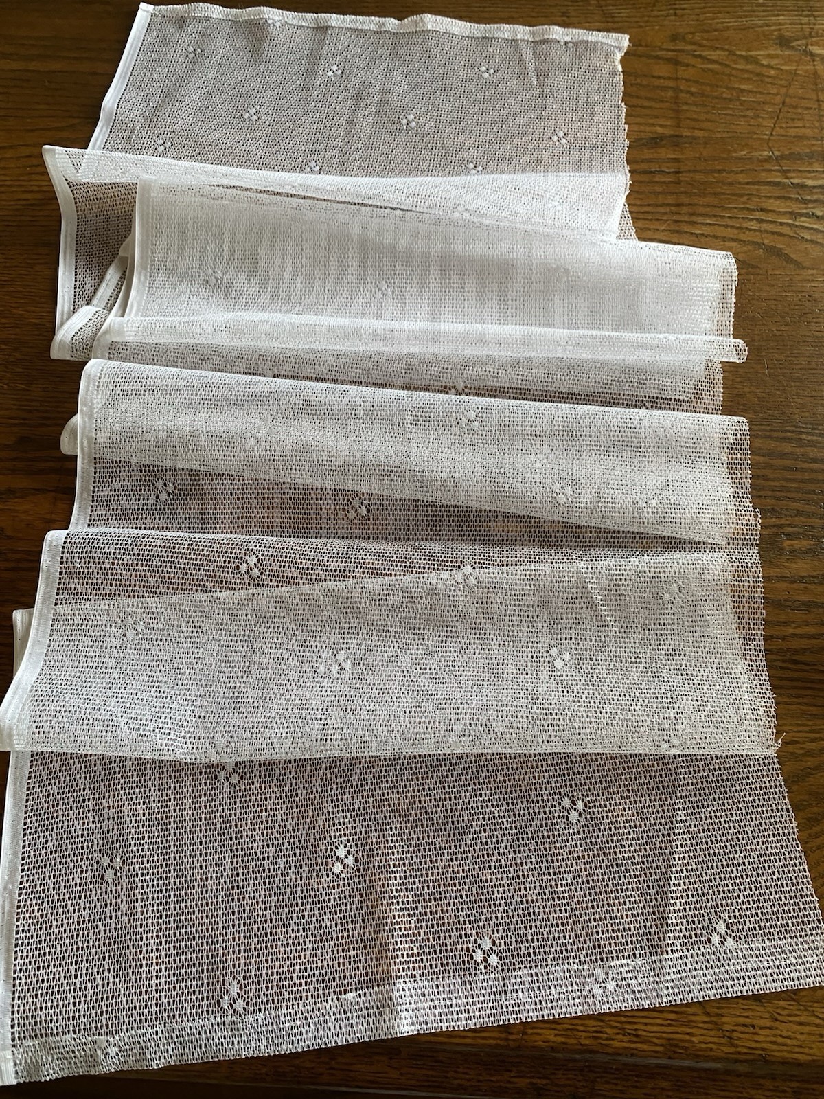 NOS German White Sheer Mesh Delicate ￼ Dot Cafe Lace Curtain Fabric 2 Yds+