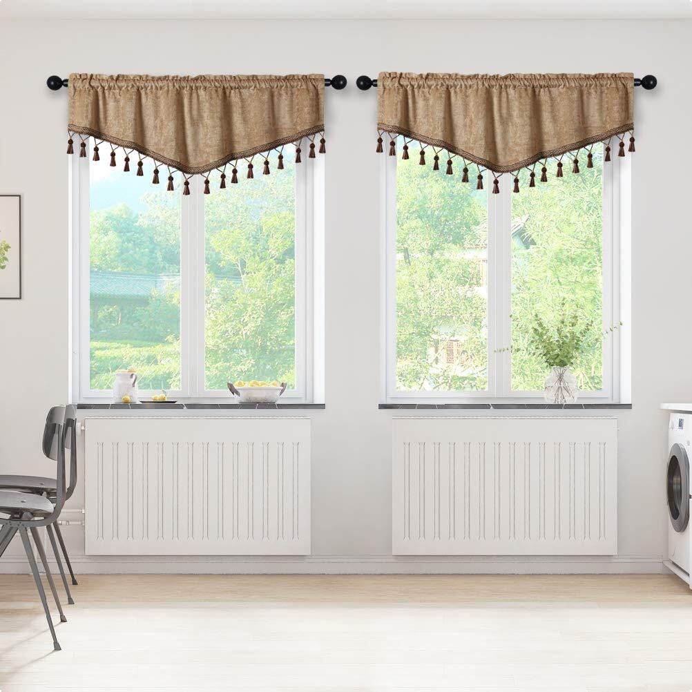 ELKCA Gold Double-Sided Chenille Window Curtains Tier for Kitchen Rod Pocket