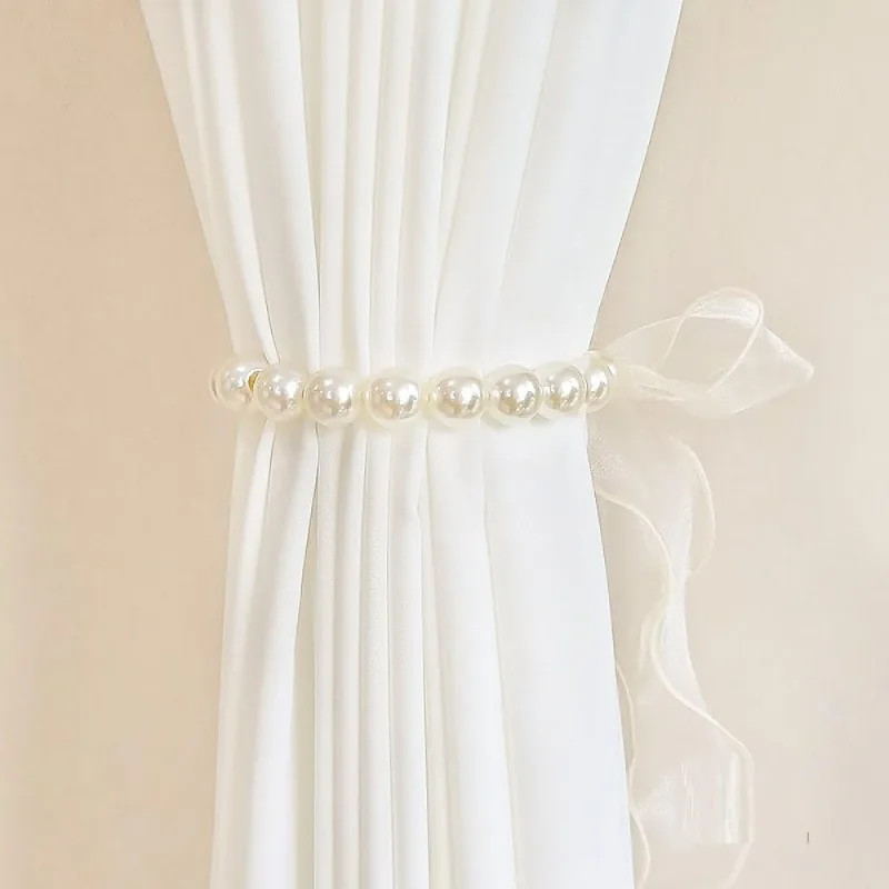 1pc Art Deco Style Plastic Curtain Tiebacks with Bow and Pearl Accents