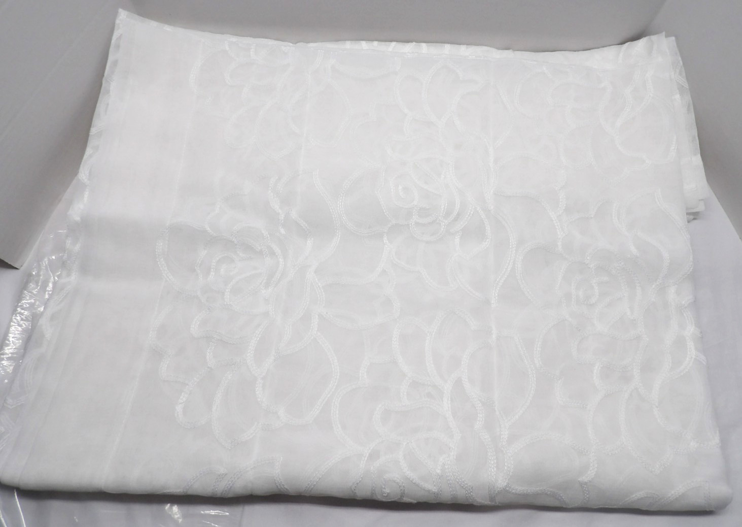 Floral Embroidered 102″ Curtain Panel Pair – White –51″ x 102″ ea Sheer NEW