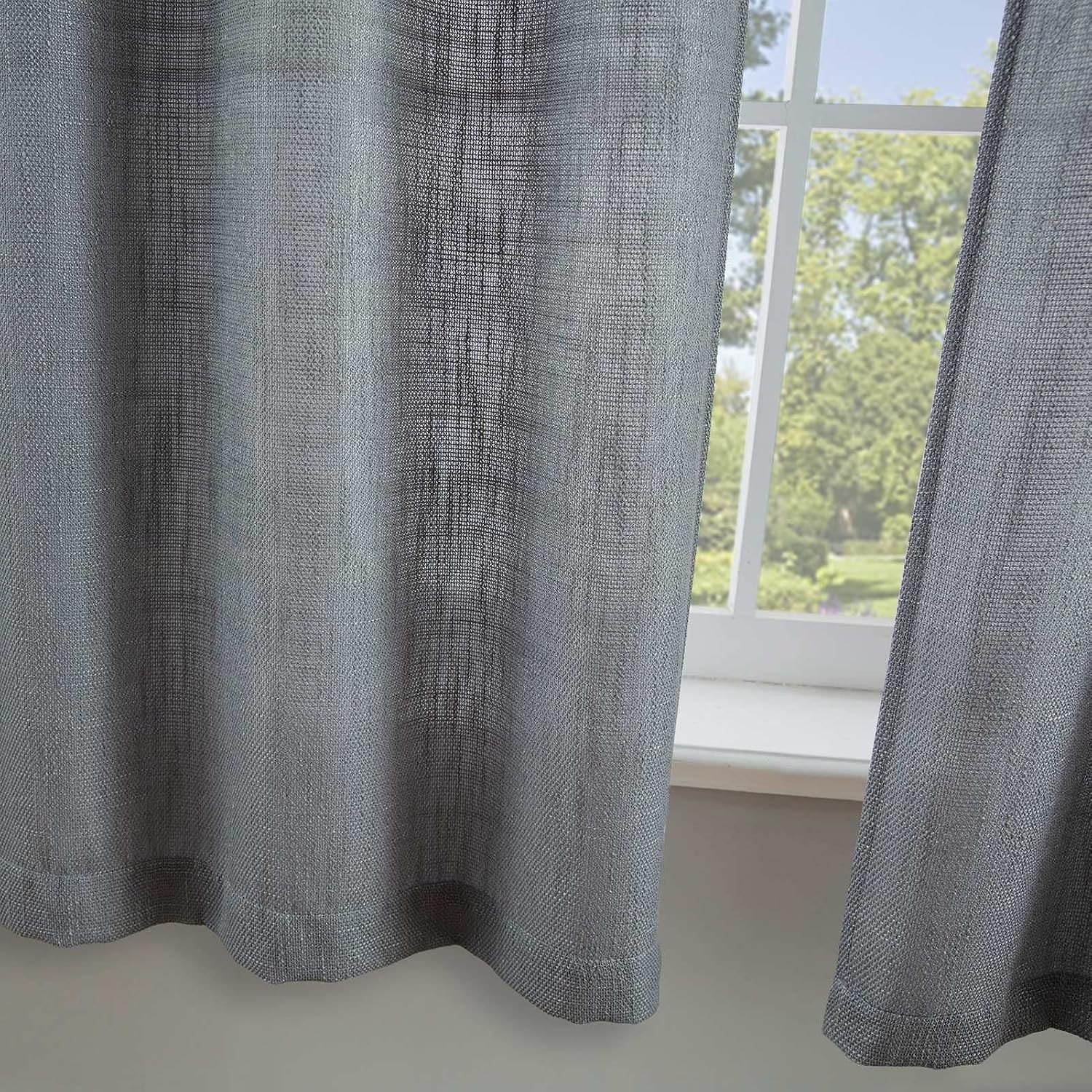 Elegant Grey Burlap Look Short Curtains – 45″ Rod Pocket Panels for Kitchen