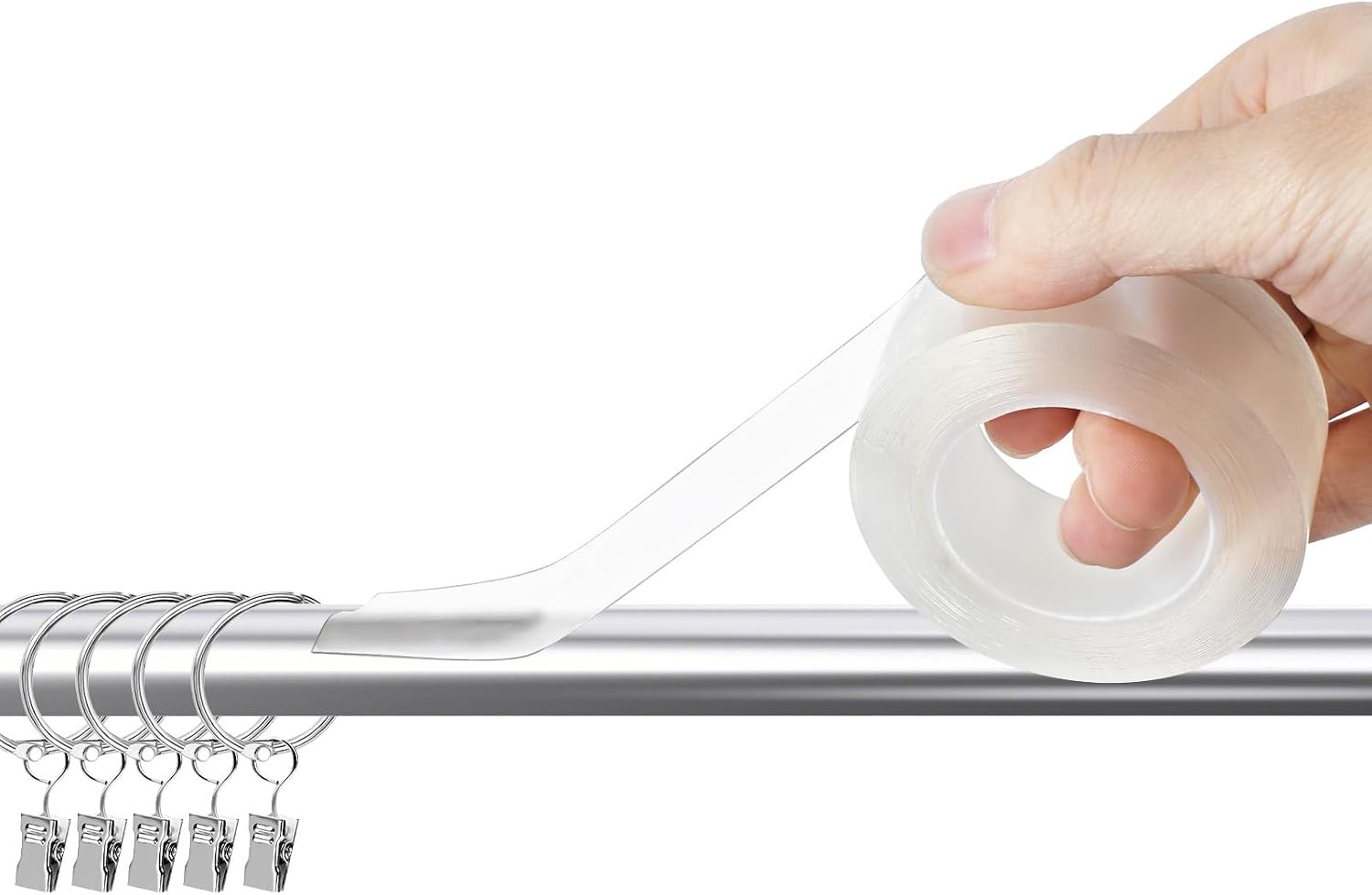 Curtain Rod Slide Smooth Tape, 1IN x 16FT Clear Quiet Drapery Ring Tape for