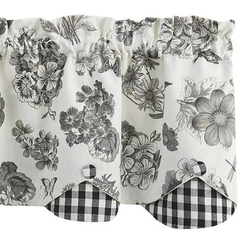 Black Check Geranium Layered Valance