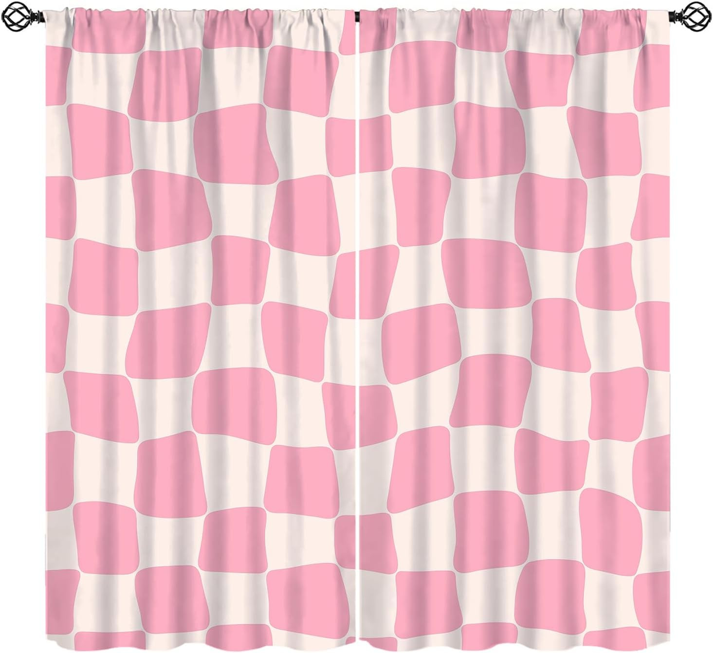 Retro Boho Hippy Curtains Groovy Pink Twisted Checkered Funky Modern Geometric R