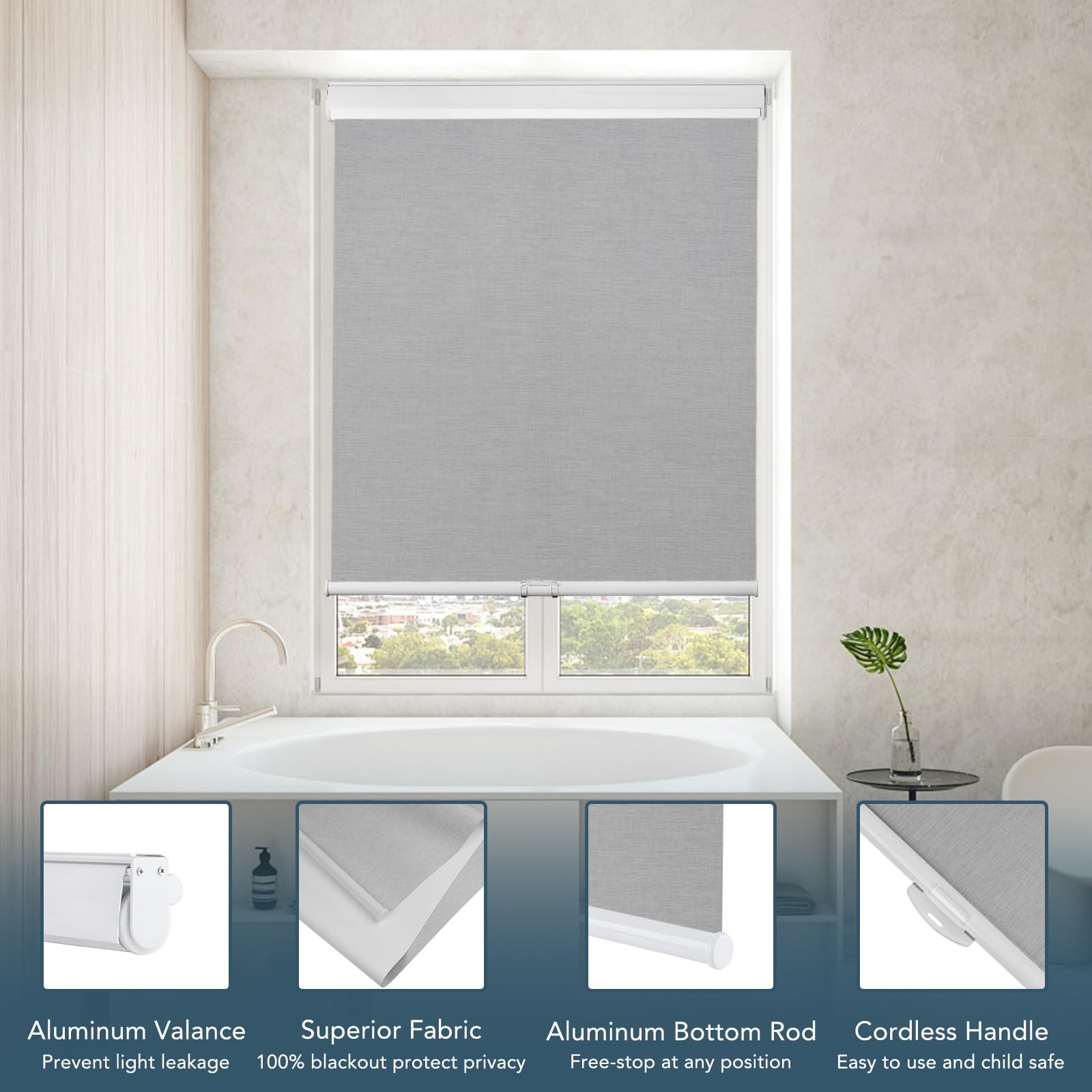 Roller Window Shades Free-Stop Cordless Blackout Blinds, Thermal Insulated Pu…