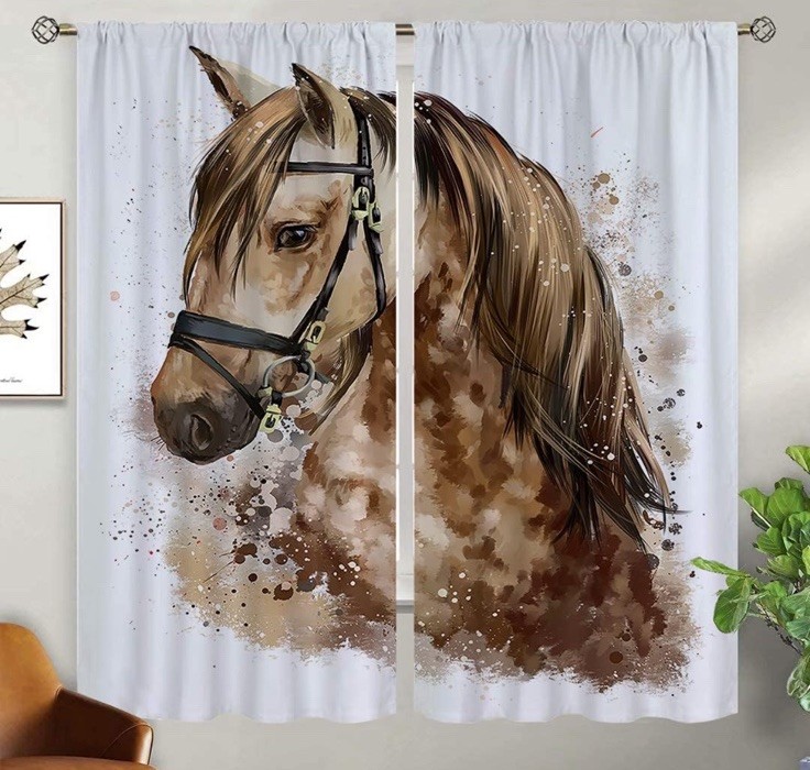 Horse Blackout Curtains for Home Decor,Black White Horses Herd Run 63 By 63 S9