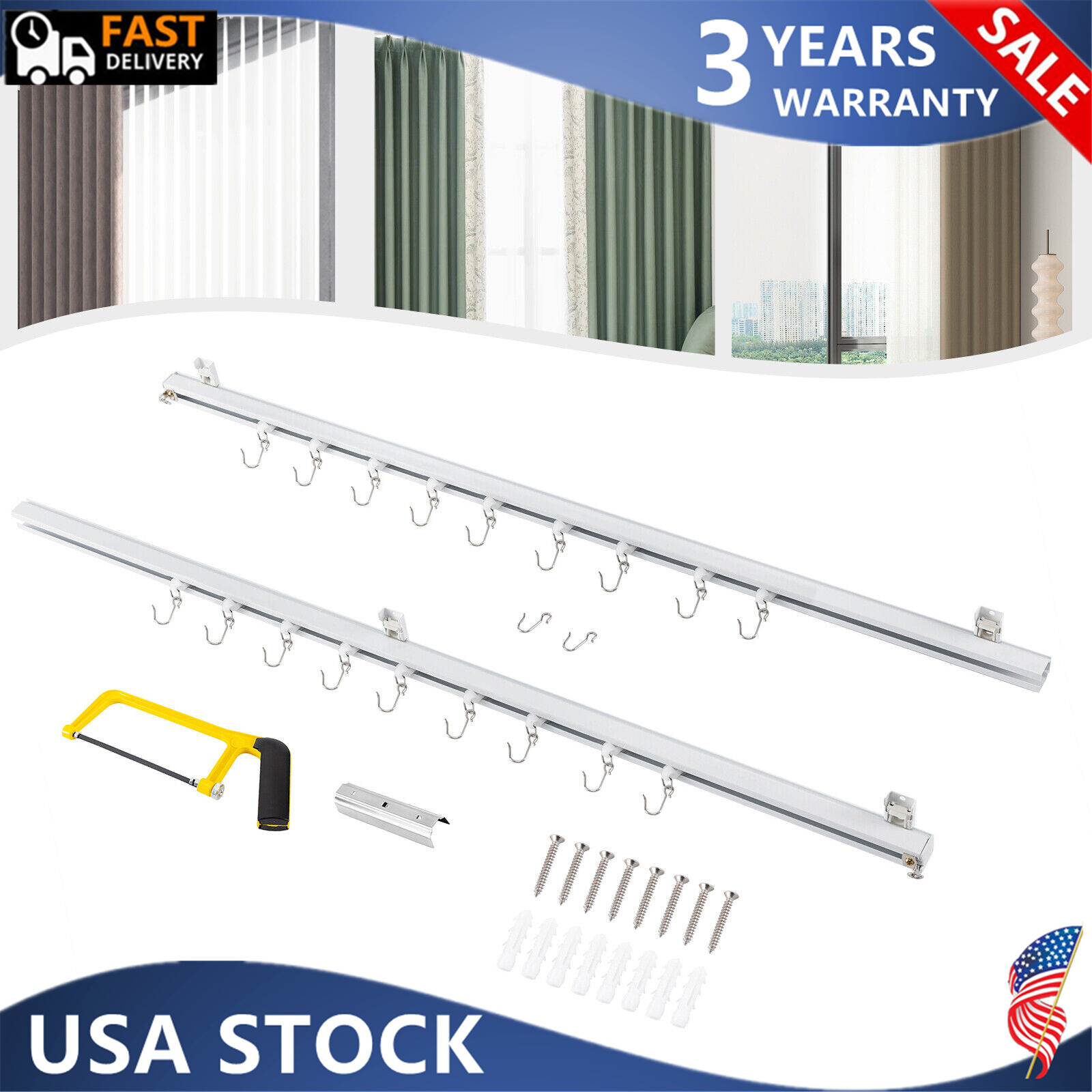 3-6ft Scalable Ceiling Curtain Track Ceiling Mounted Curtain Track Kit