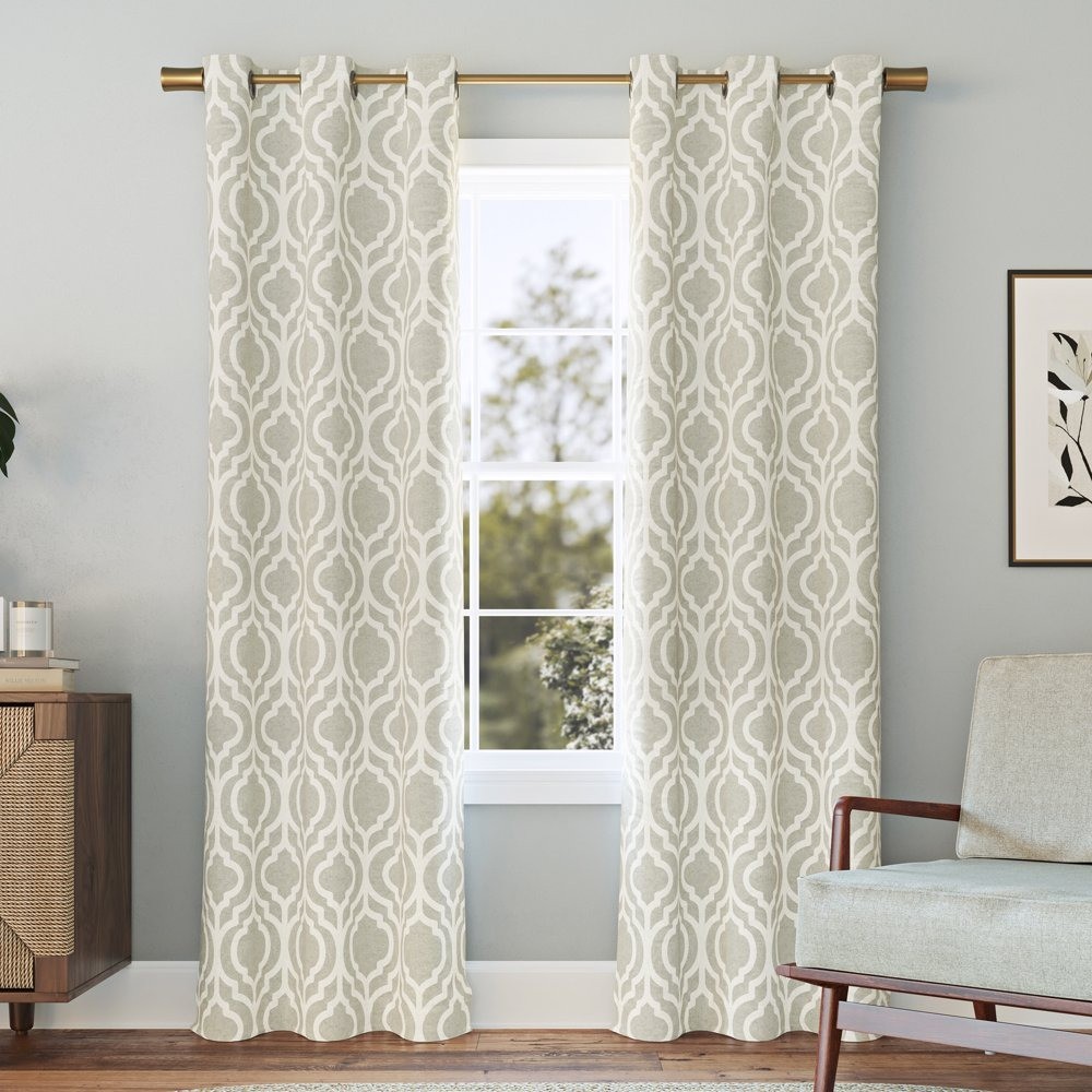 Sun Zero Eldon Blackout Grommet Curtain Panel 40″x95″ Taupe Trellis Print